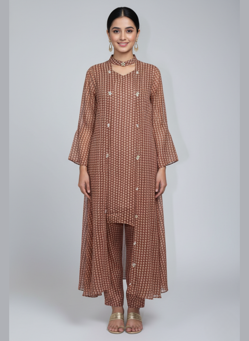 Front open 3 pc Chiffon Gown dress