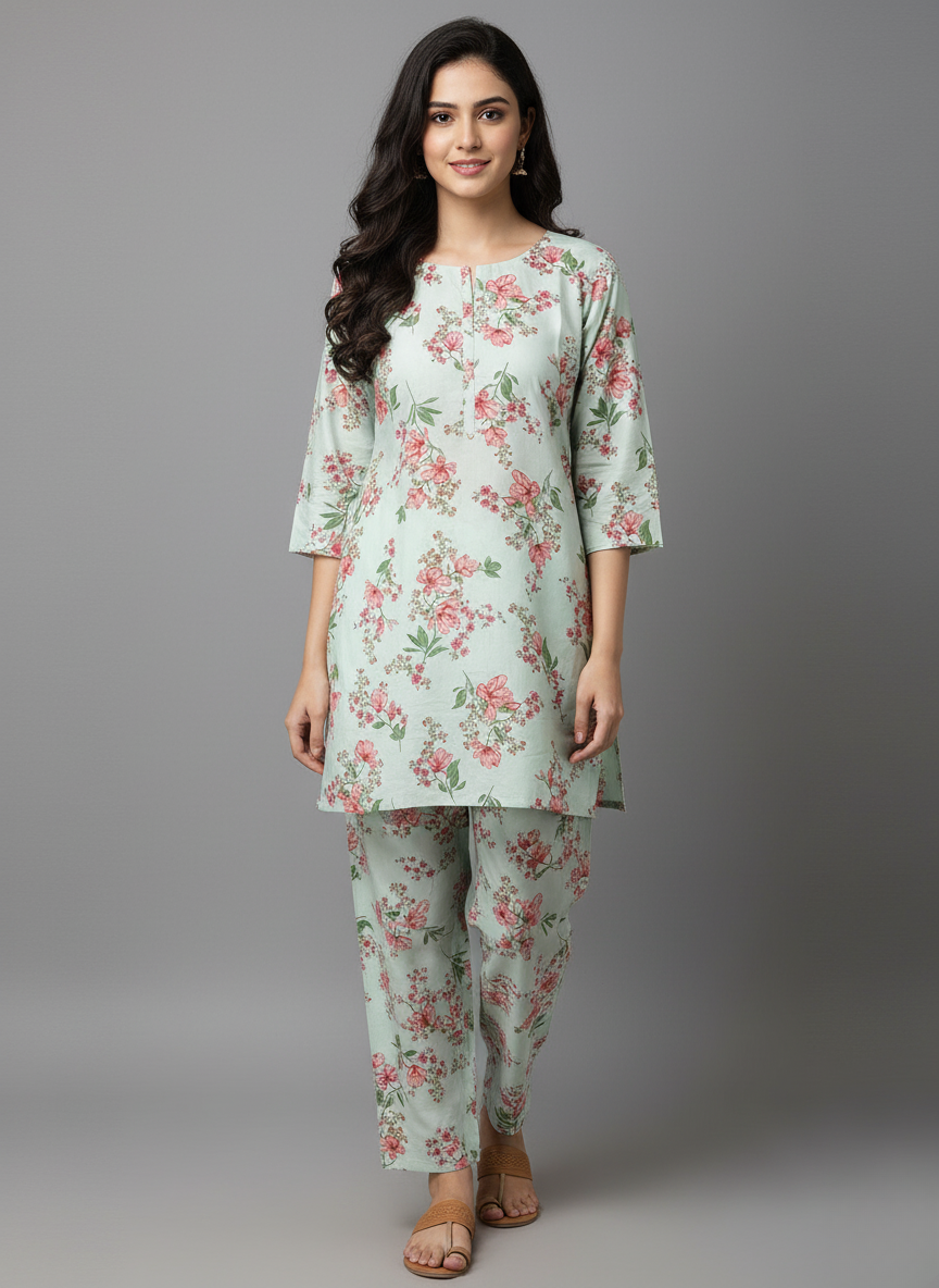 2 PC Printed Linen Dress