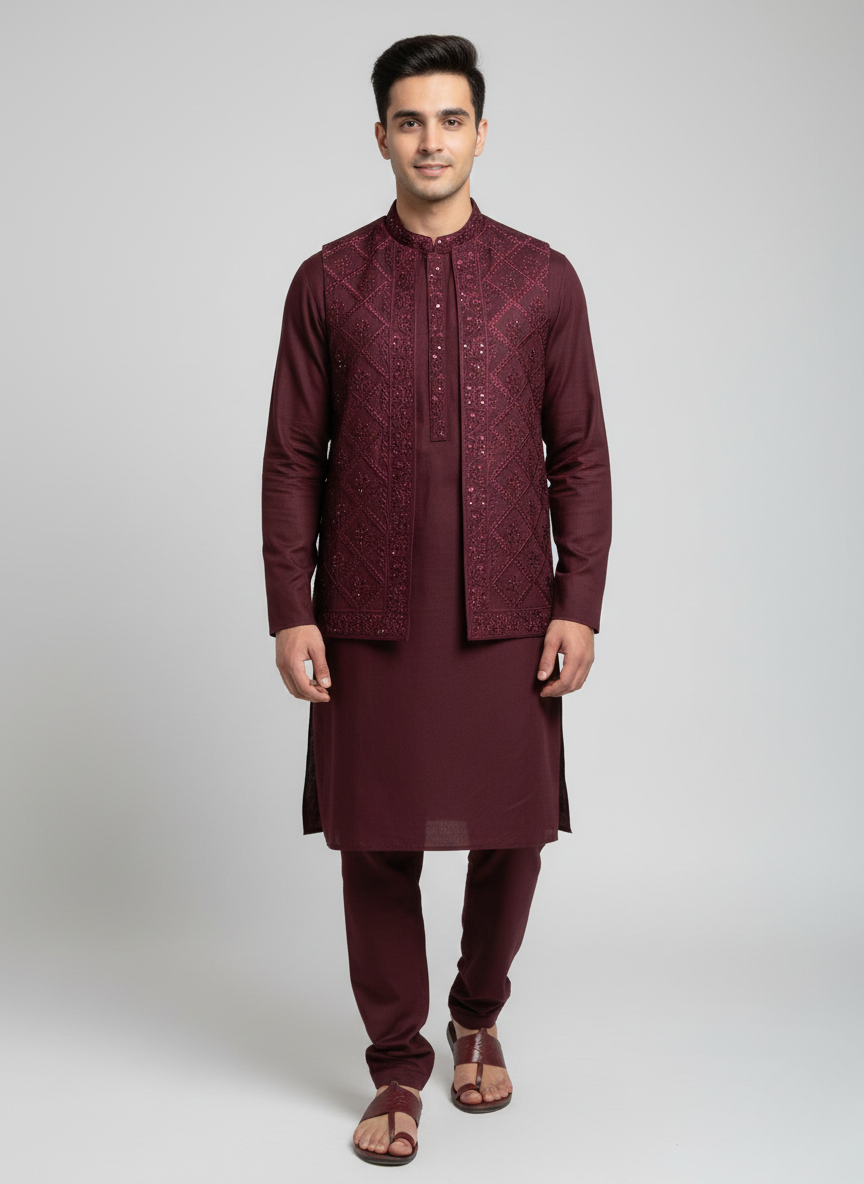 3 pc wash and wear Kurta Trouser with waistcoat