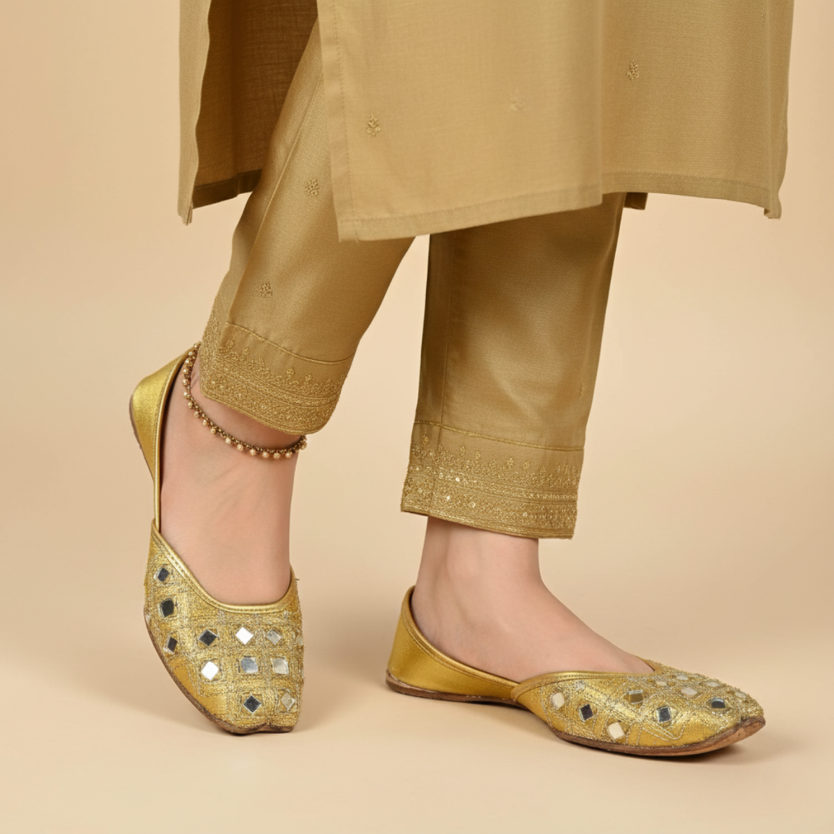 Embroidery and Glass work Khussa