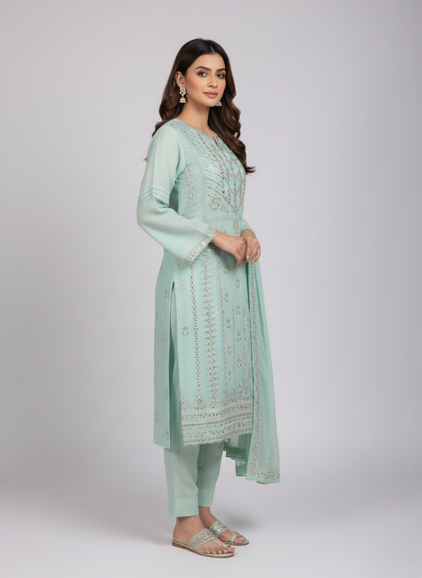 3pc Women Party Wear Agha Noor Sea Green
