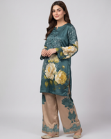 Two pc silky floral dress with plazo