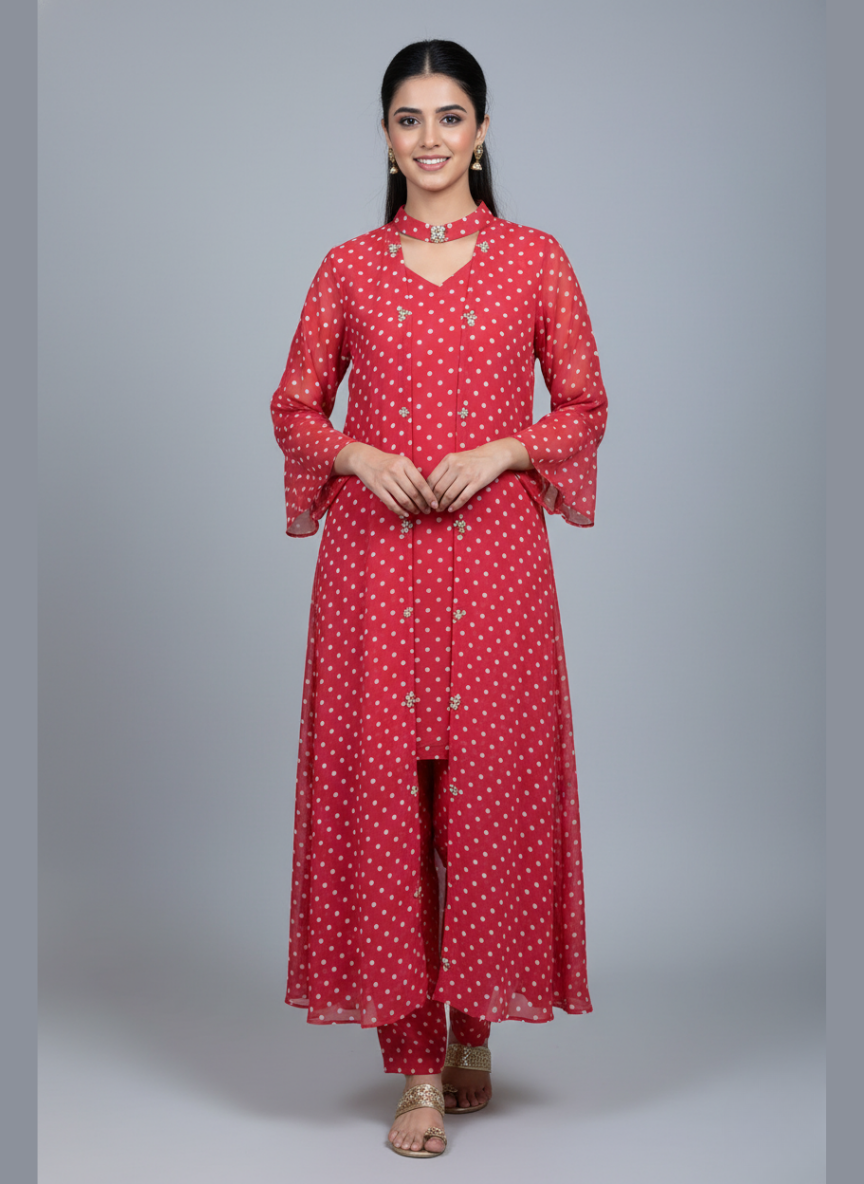 Front open 3 pc Chiffon Gown dress