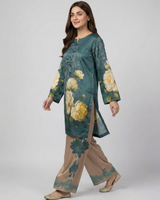 Two pc silky floral dress with plazo