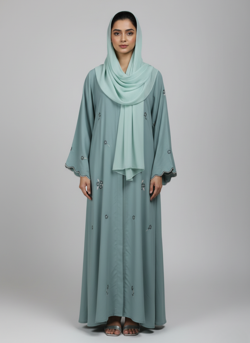 Front open Gorgeotte Abaya with Embroidery