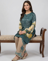 Two pc silky floral dress with plazo