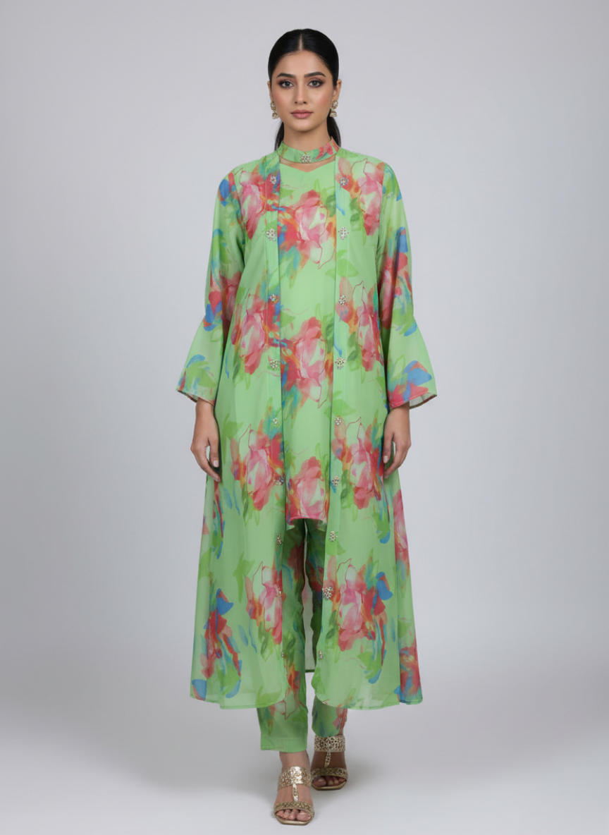 Front open 3 pc Chiffon Gown dress