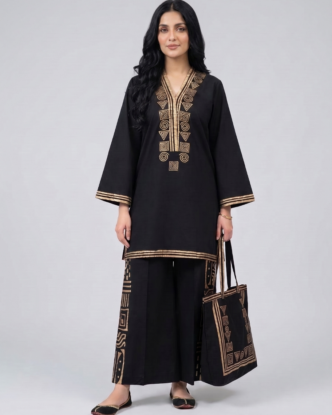 Hand painted short shirt Cotton dress with plazo
