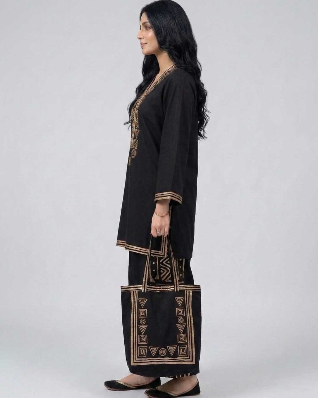 Hand painted short shirt Cotton dress with plazo