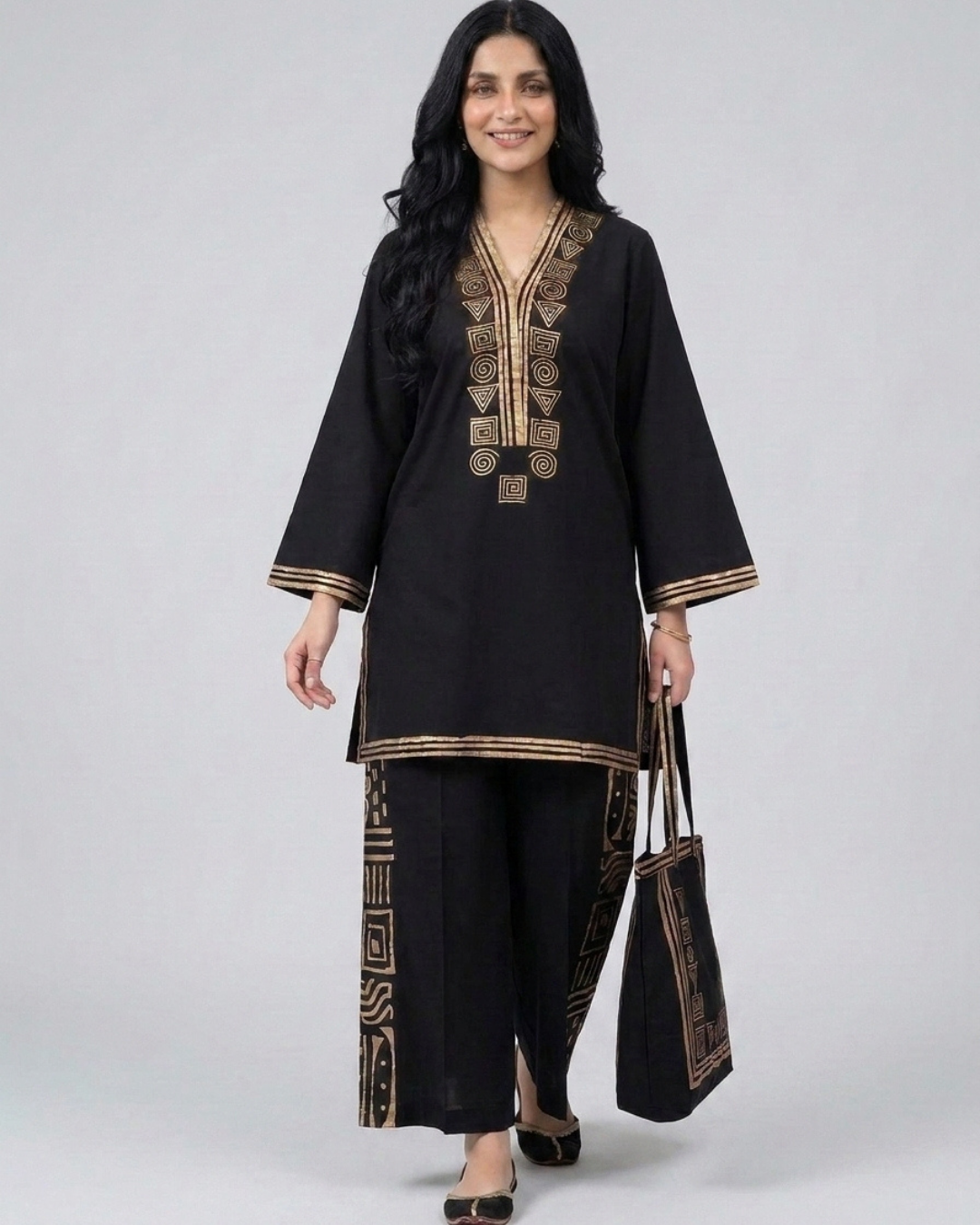 Hand painted short shirt Cotton dress with plazo