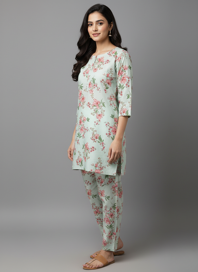 2 PC Printed Linen Dress