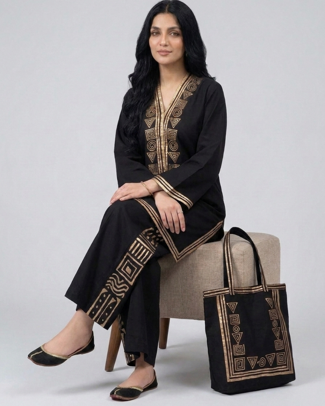 Hand painted short shirt Cotton dress with plazo