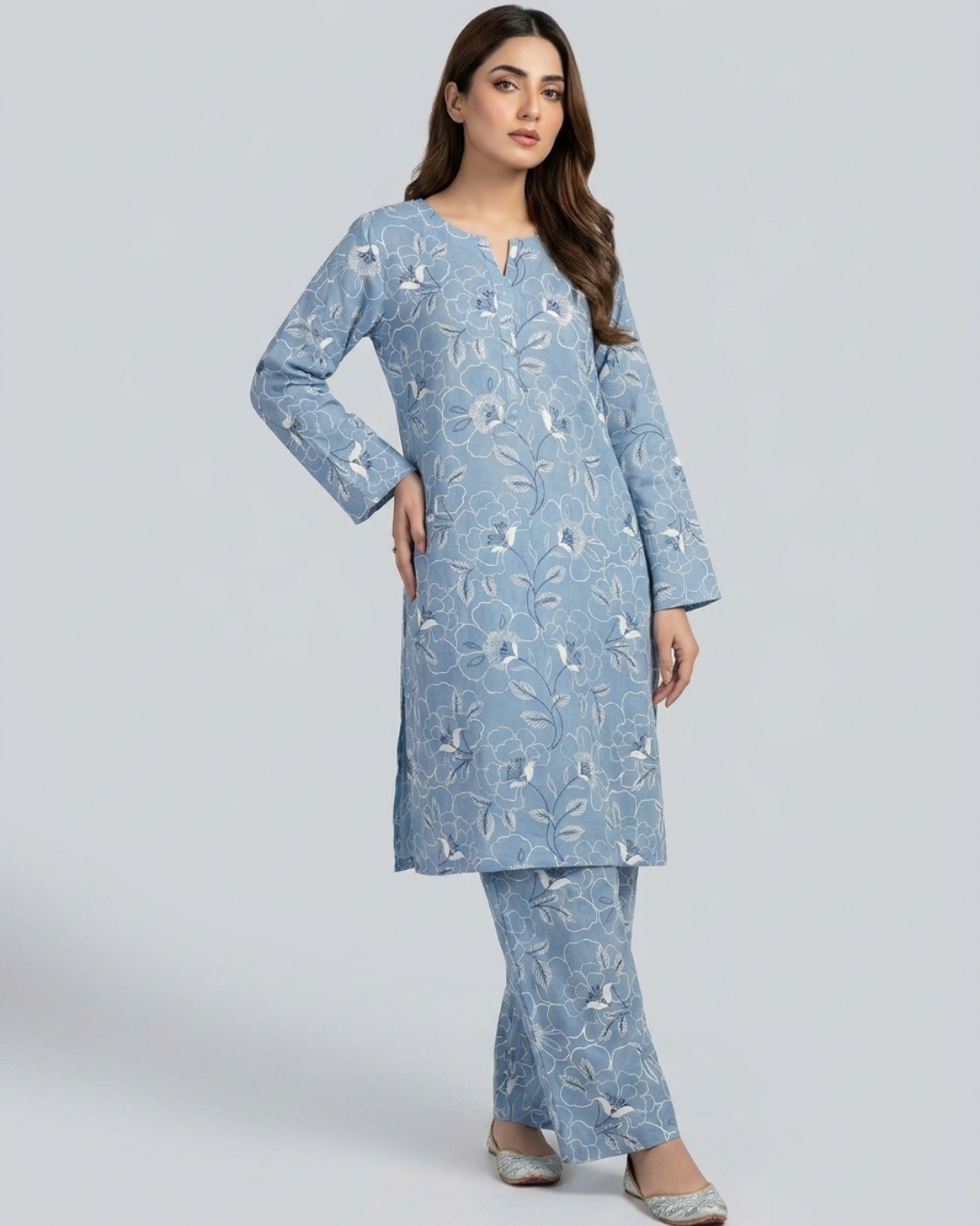 2 pc linen floral dress with plazo