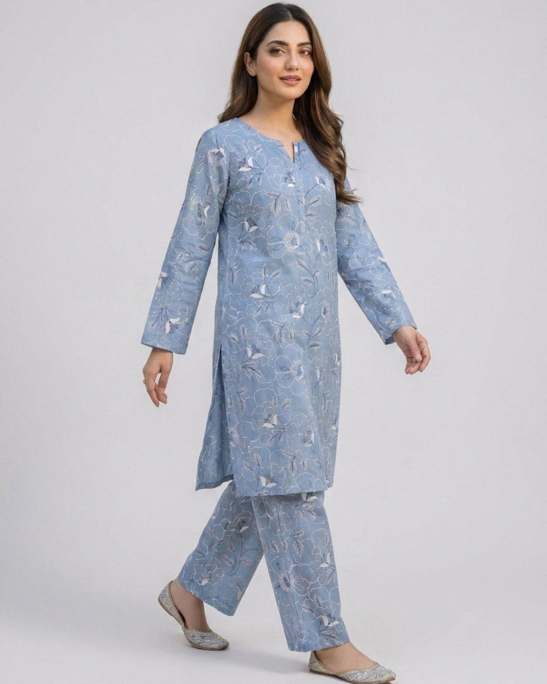 2 pc linen floral dress with plazo