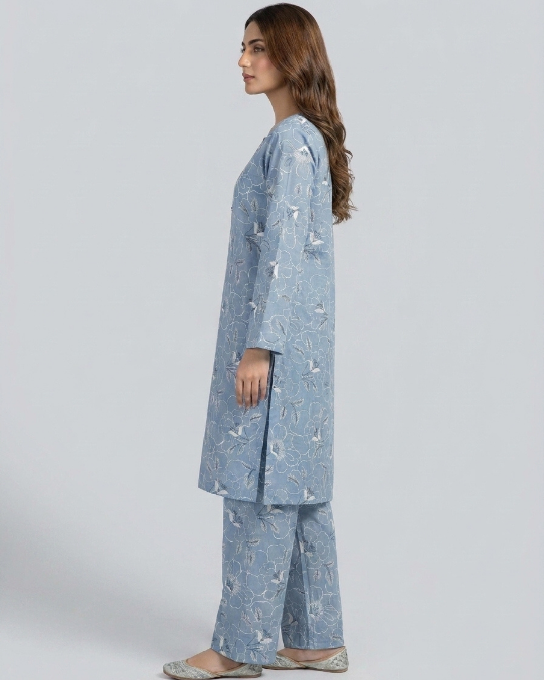 2 pc linen floral dress with plazo