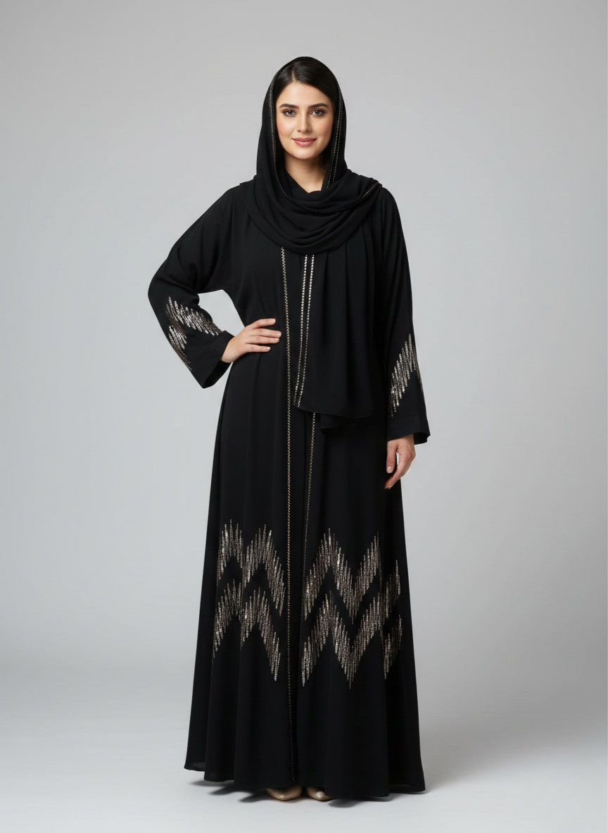 Nida fabric Abaya with Stone Work