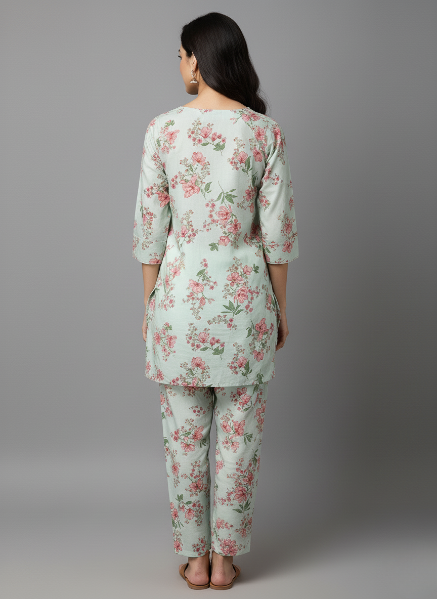 2 PC Printed Linen Dress