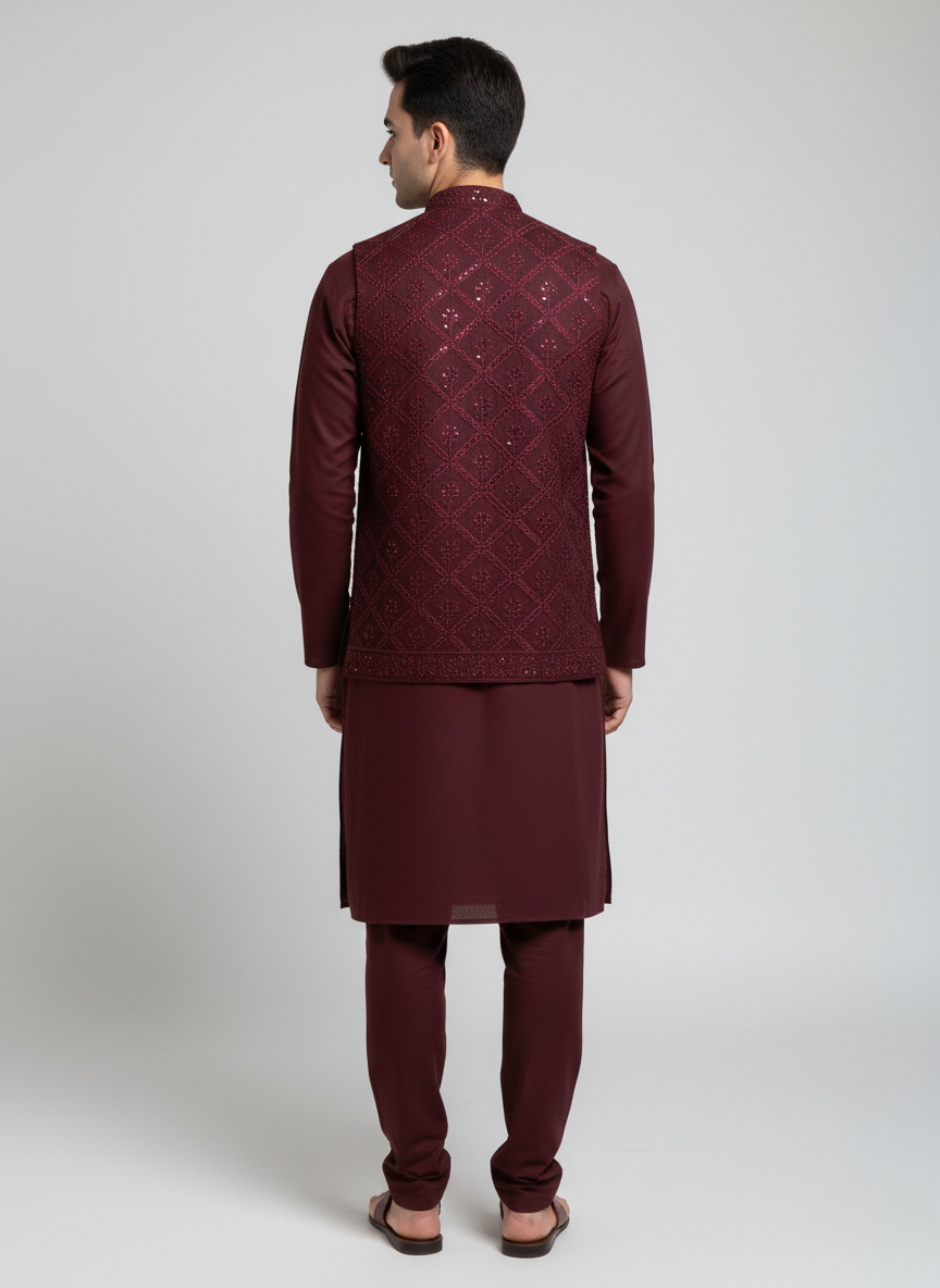 3 pc wash and wear Kurta Trouser with waistcoat