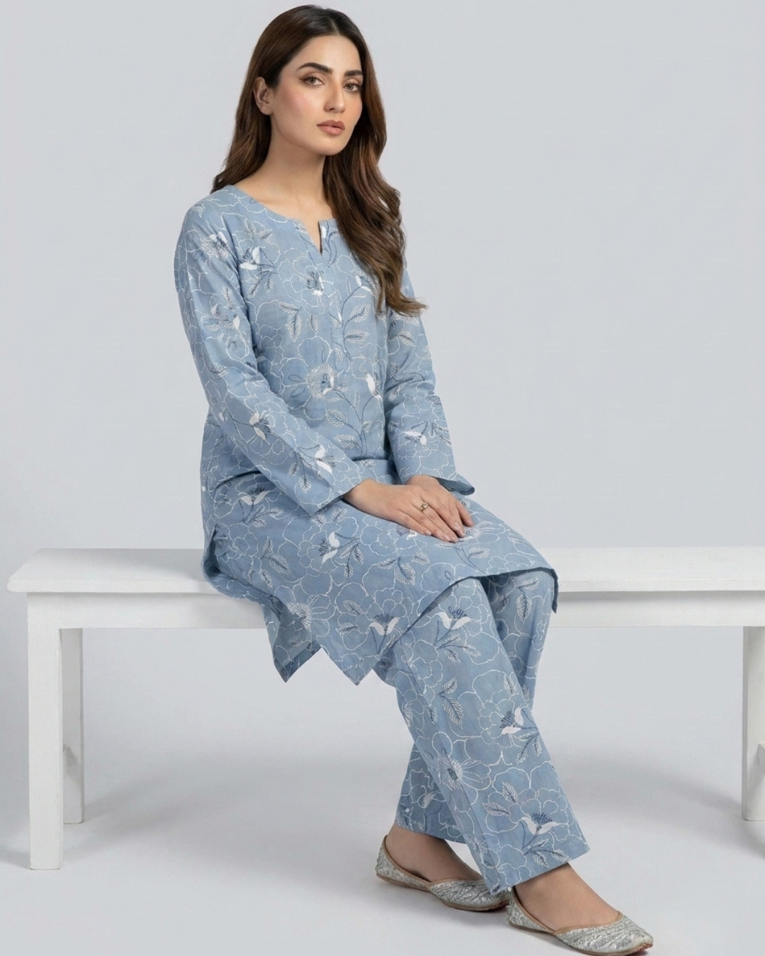 2 pc linen floral dress with plazo