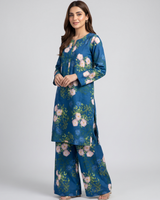 2 pc linen floral dress with plazo