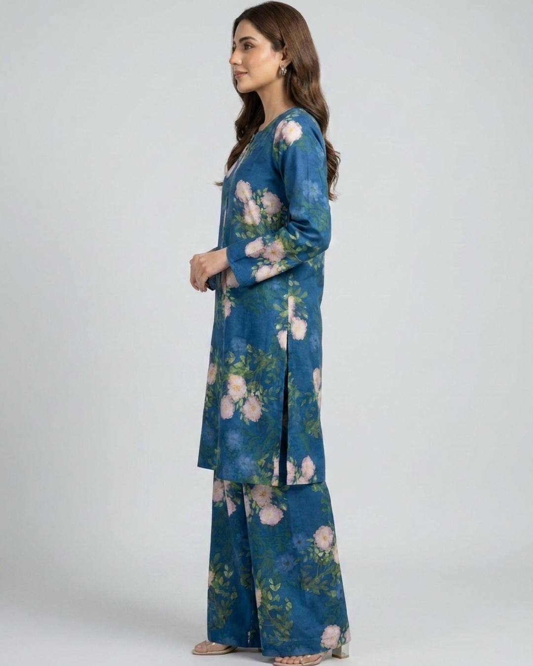 2 pc linen floral dress with plazo