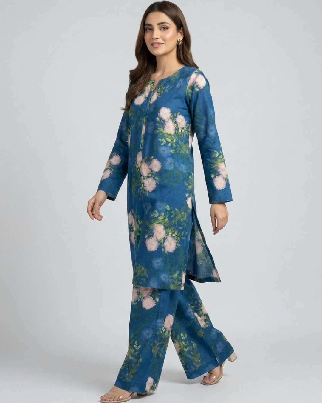 2 pc linen floral dress with plazo