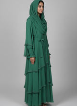 Three layered chiffon Abaya with Silver stone work