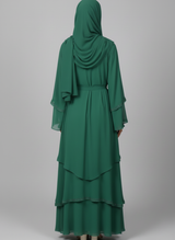 Three layered chiffon Abaya with Silver stone work