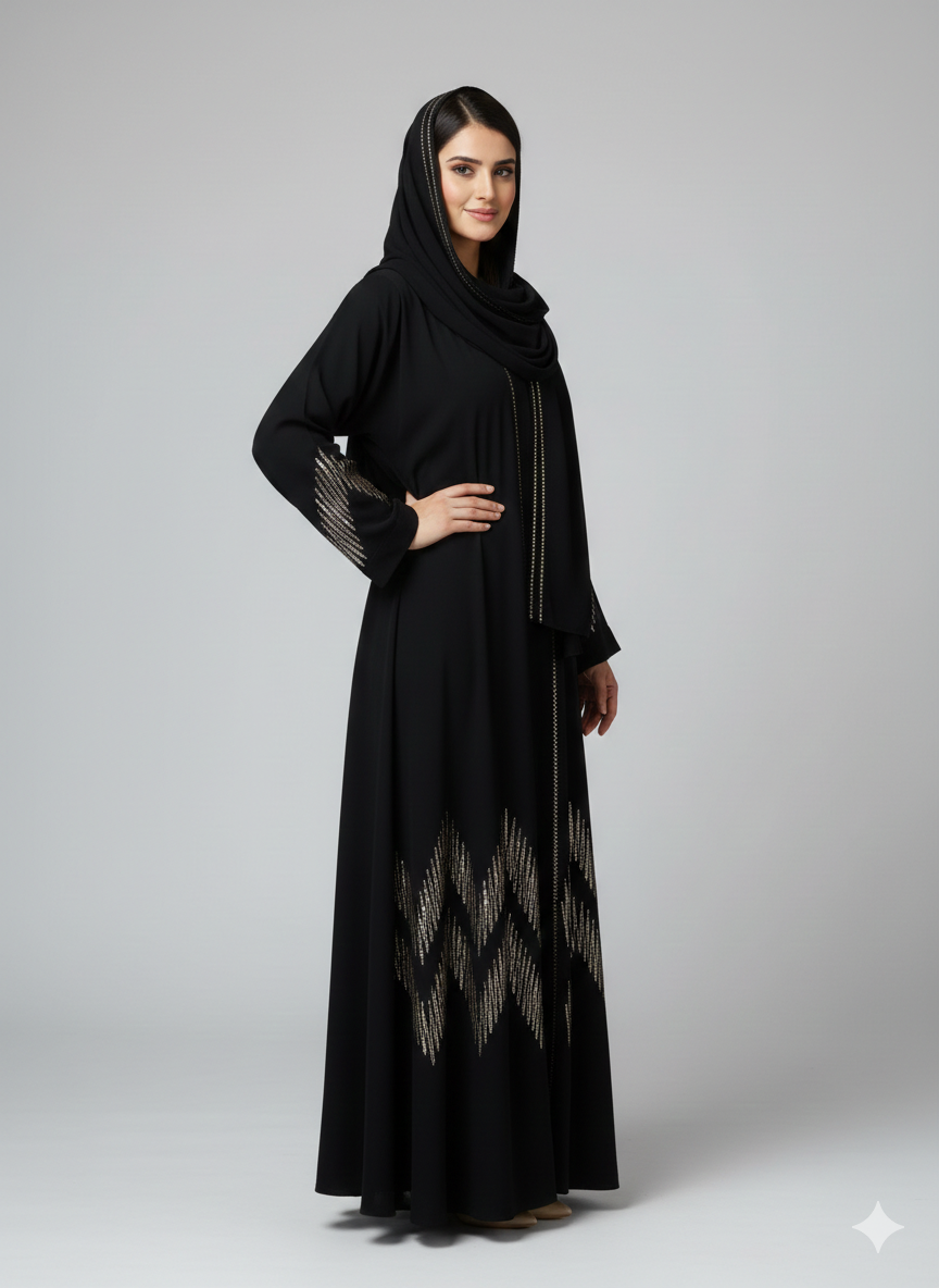 Nida fabric Abaya with Stone Work