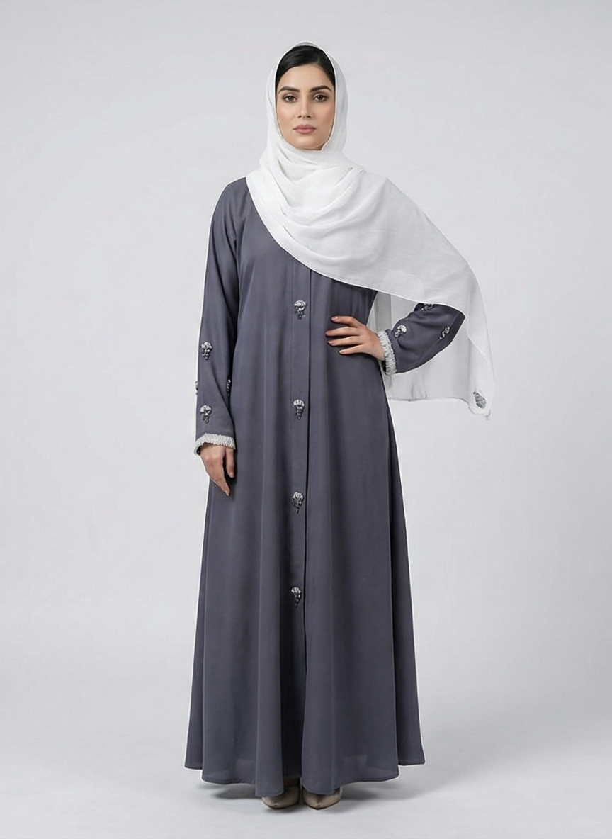 Nida fabric Abaya with Frill on Sleeves