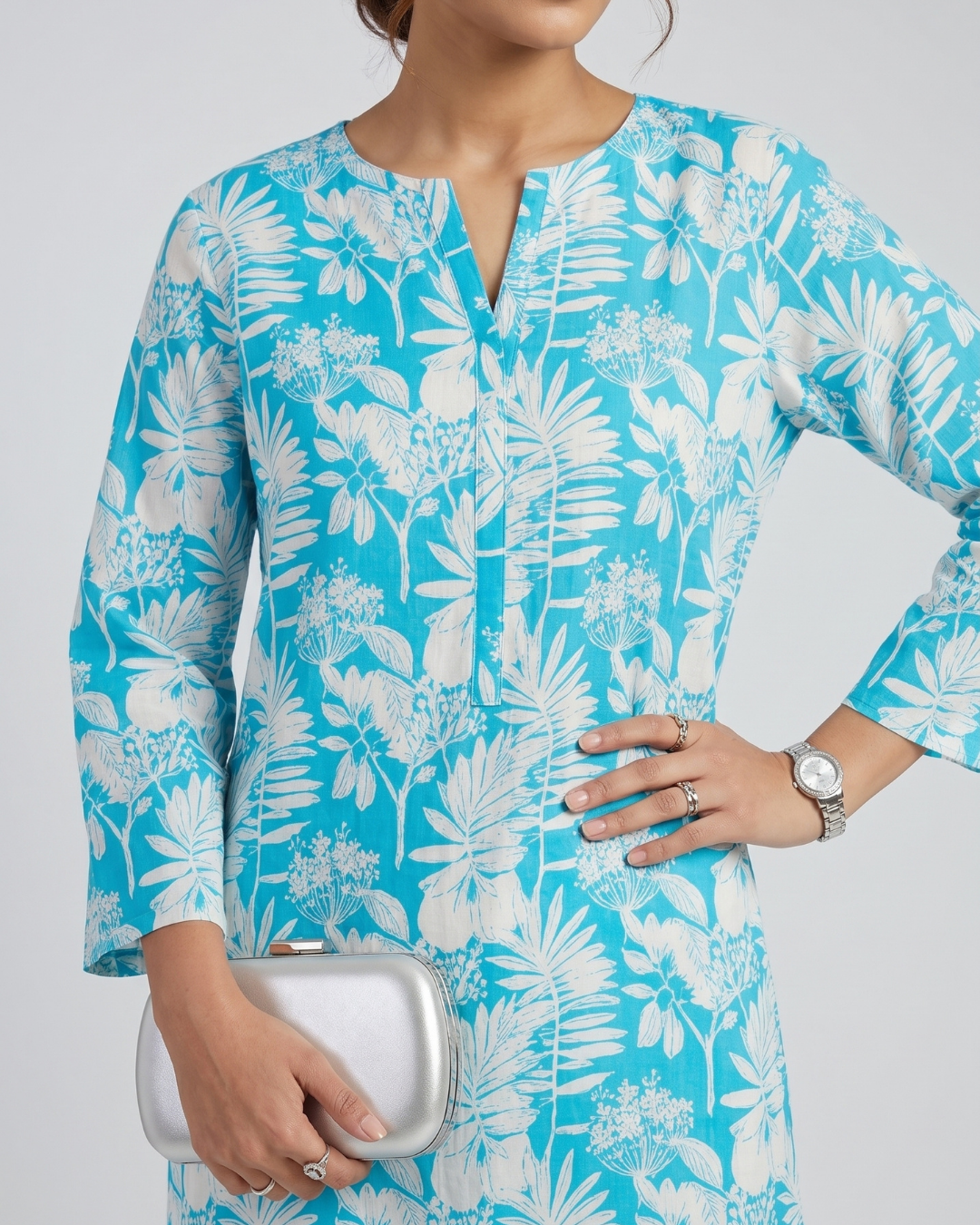 2 pc linen floral dress with plazo