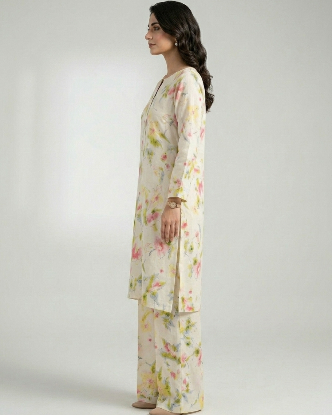 2 pc linen floral dress with plazo