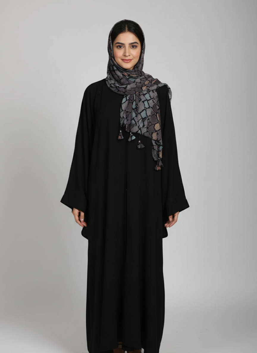 Front open georgette abaya with lose sleeves