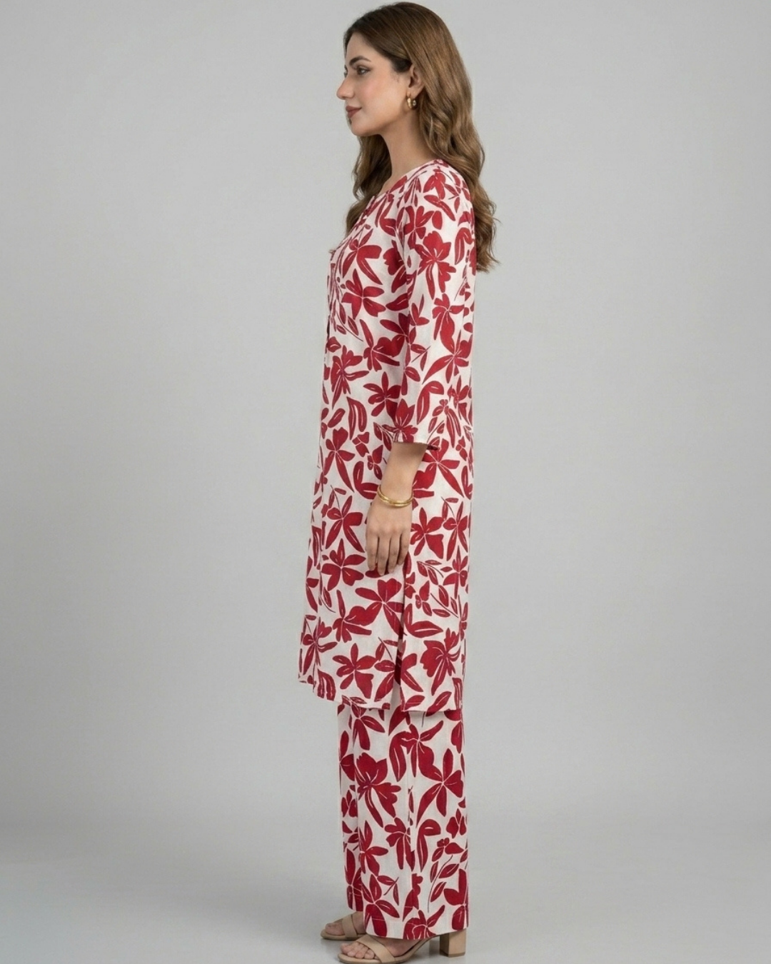 2 pc linen floral dress with plazo
