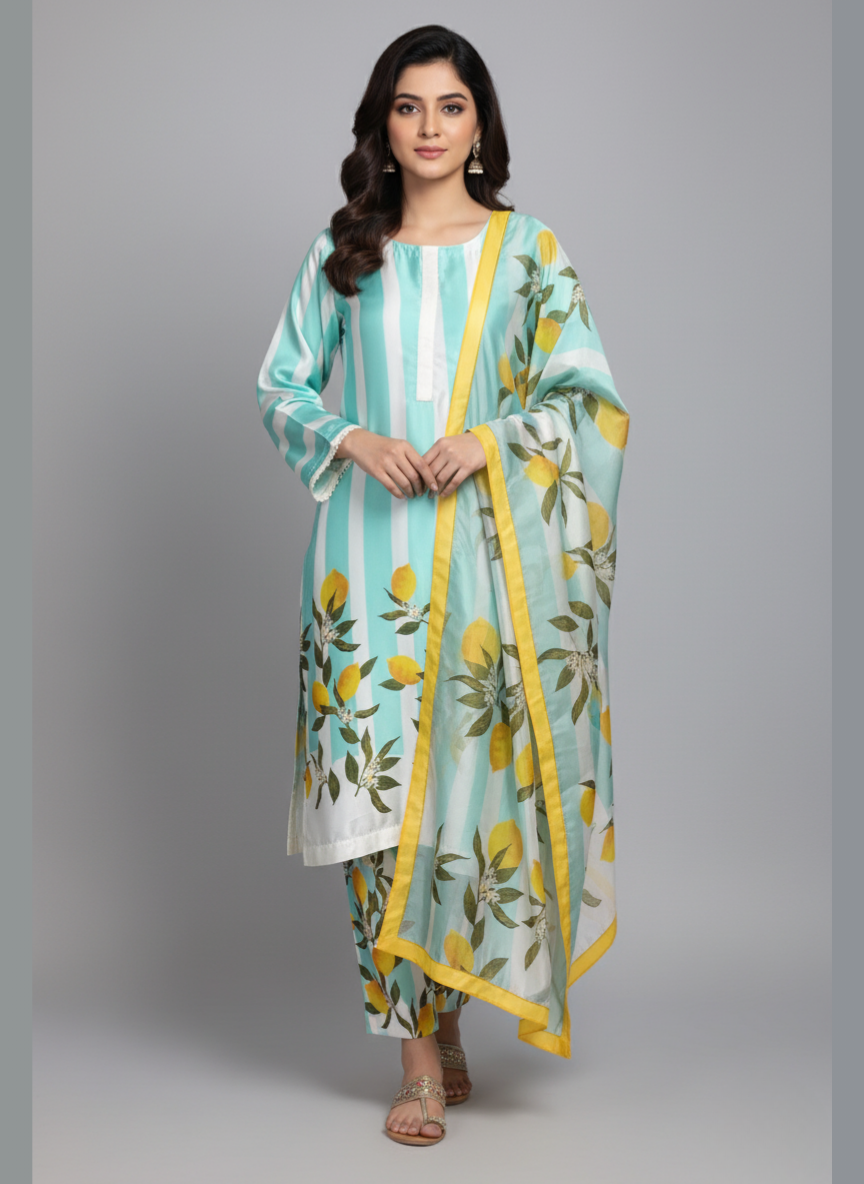 3 pcs Silky dress with Dupatta