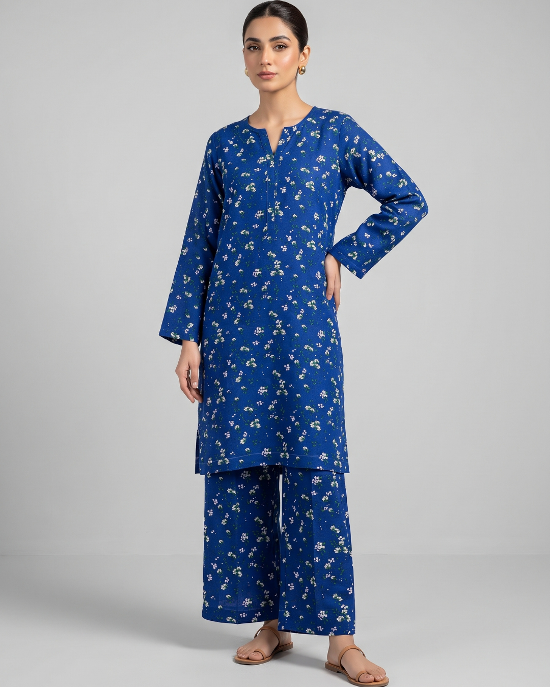 2 pc linen floral dress with plazo