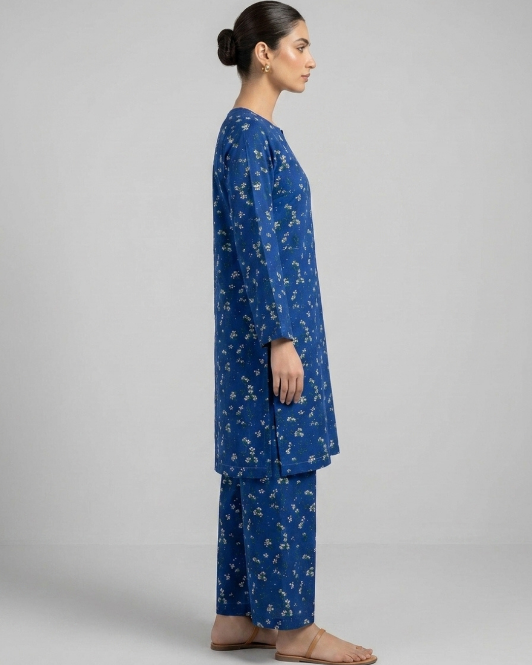 2 pc linen floral dress with plazo