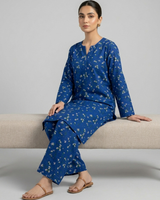 2 pc linen floral dress with plazo