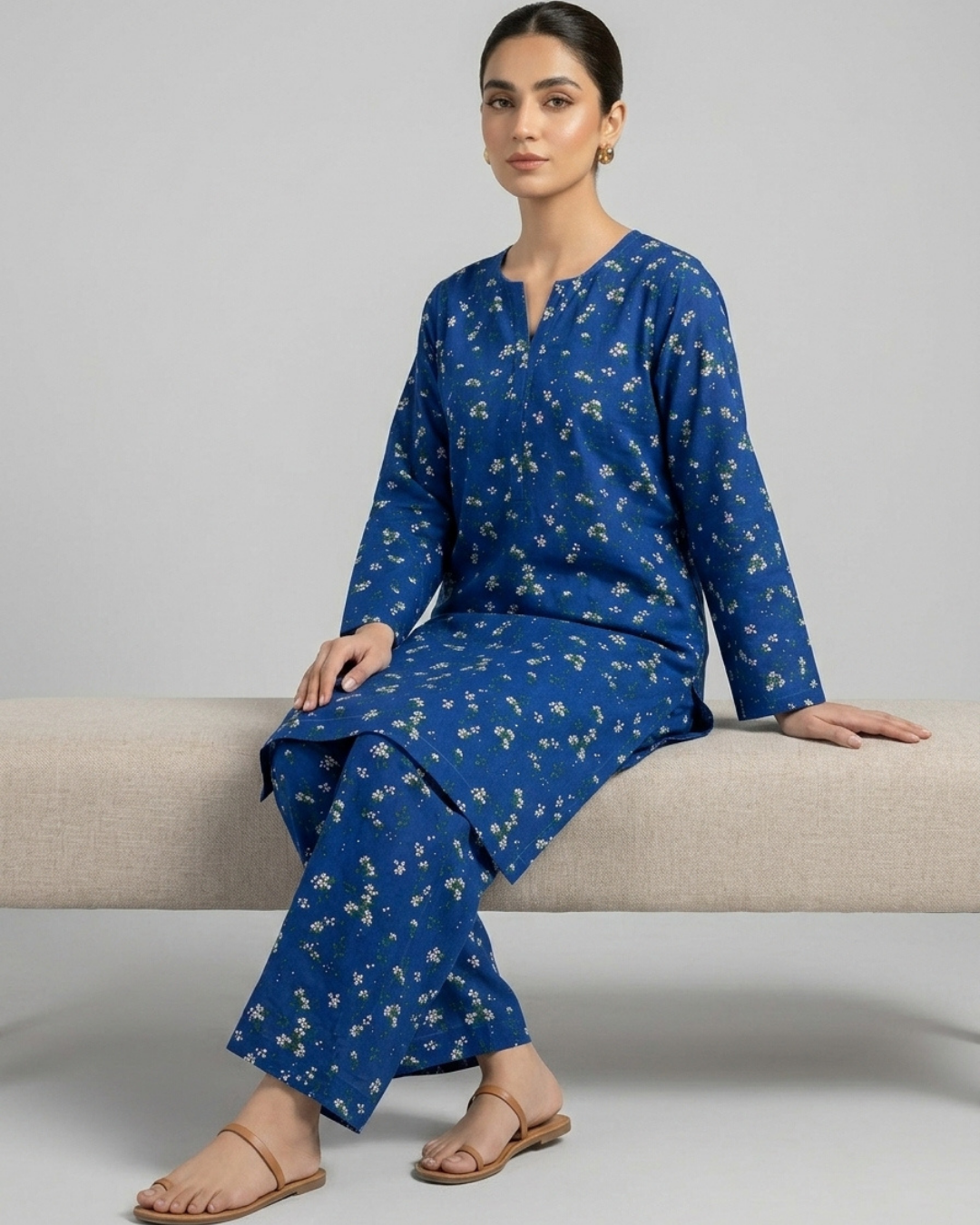 2 pc linen floral dress with plazo