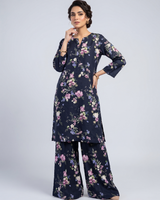 2 pc linen floral dress with plazo