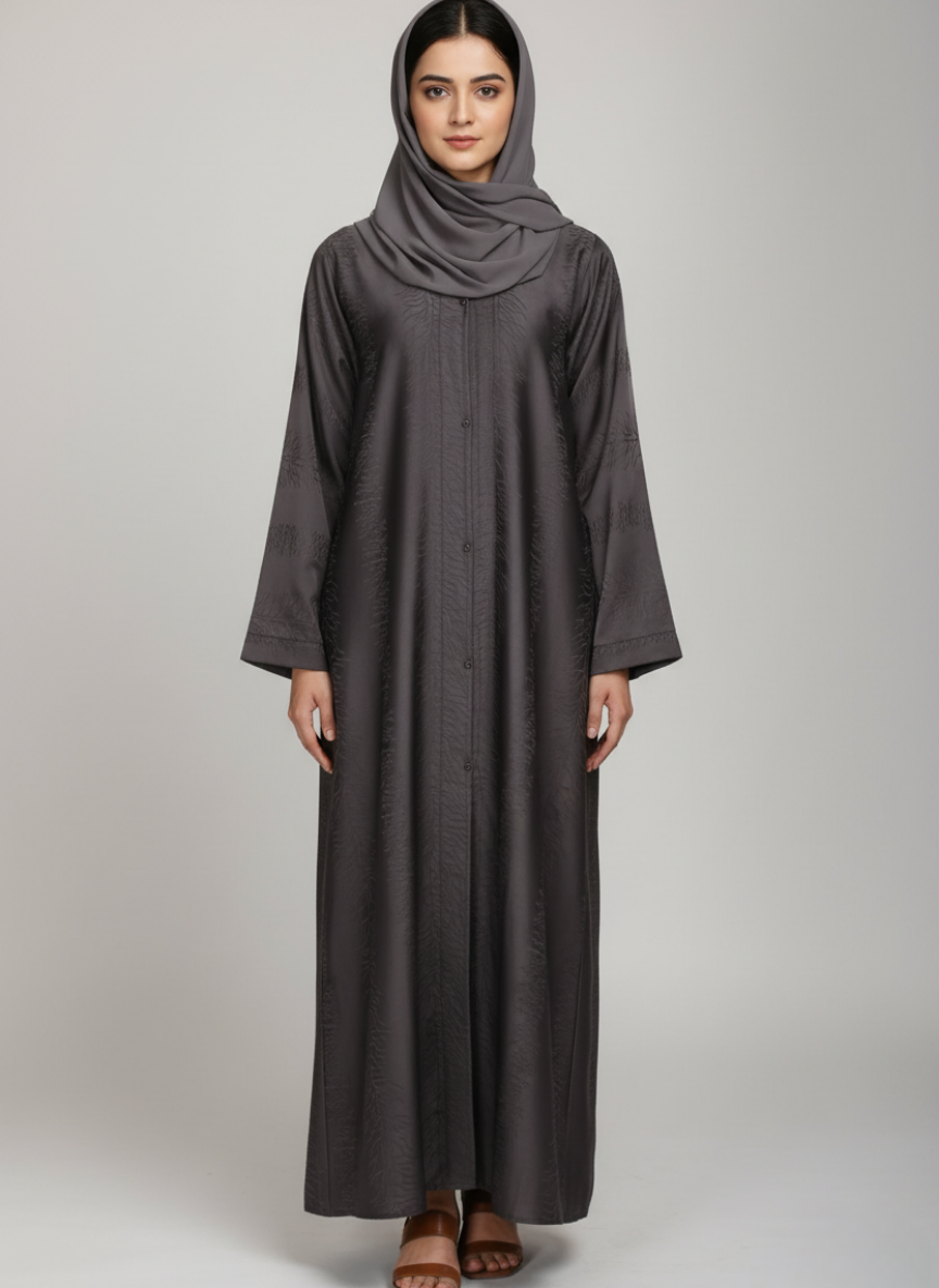 Front open thick silk fabric abaya