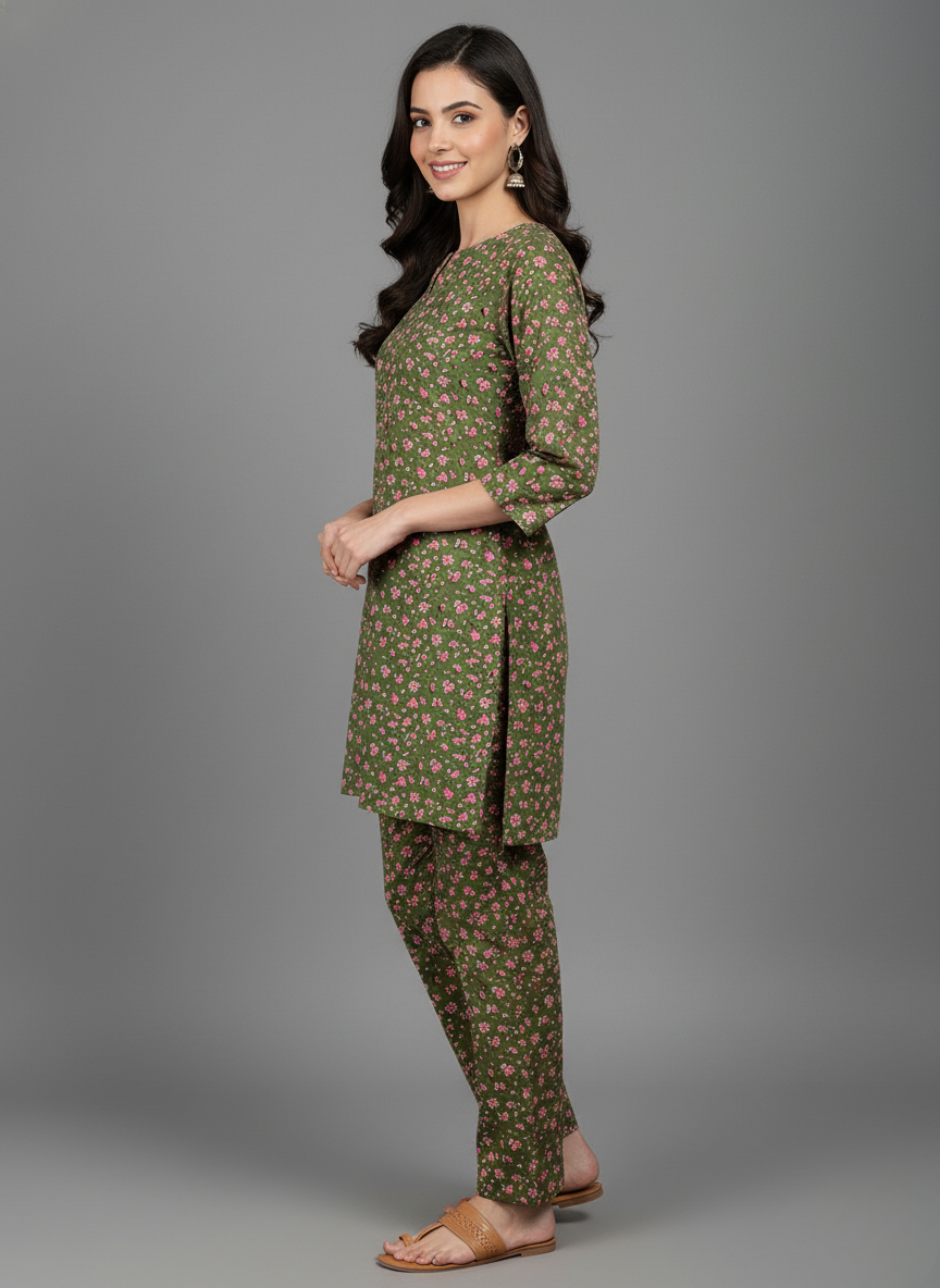 2 PC Printed Linen Dress