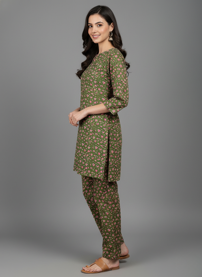 2 PC Printed Linen Dress