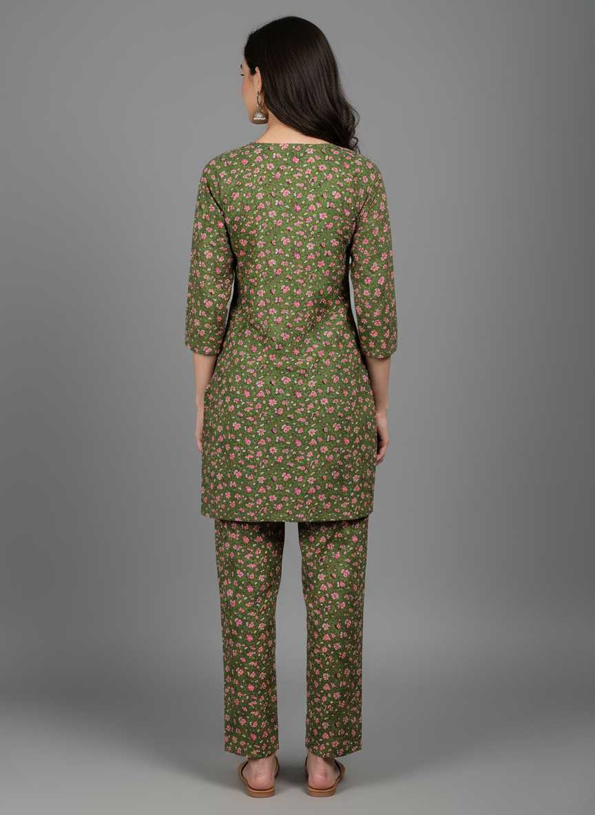 2 PC Printed Linen Dress