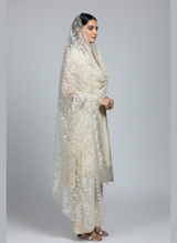 3 pcs embroidered and floral 3D work with Net Dupatta