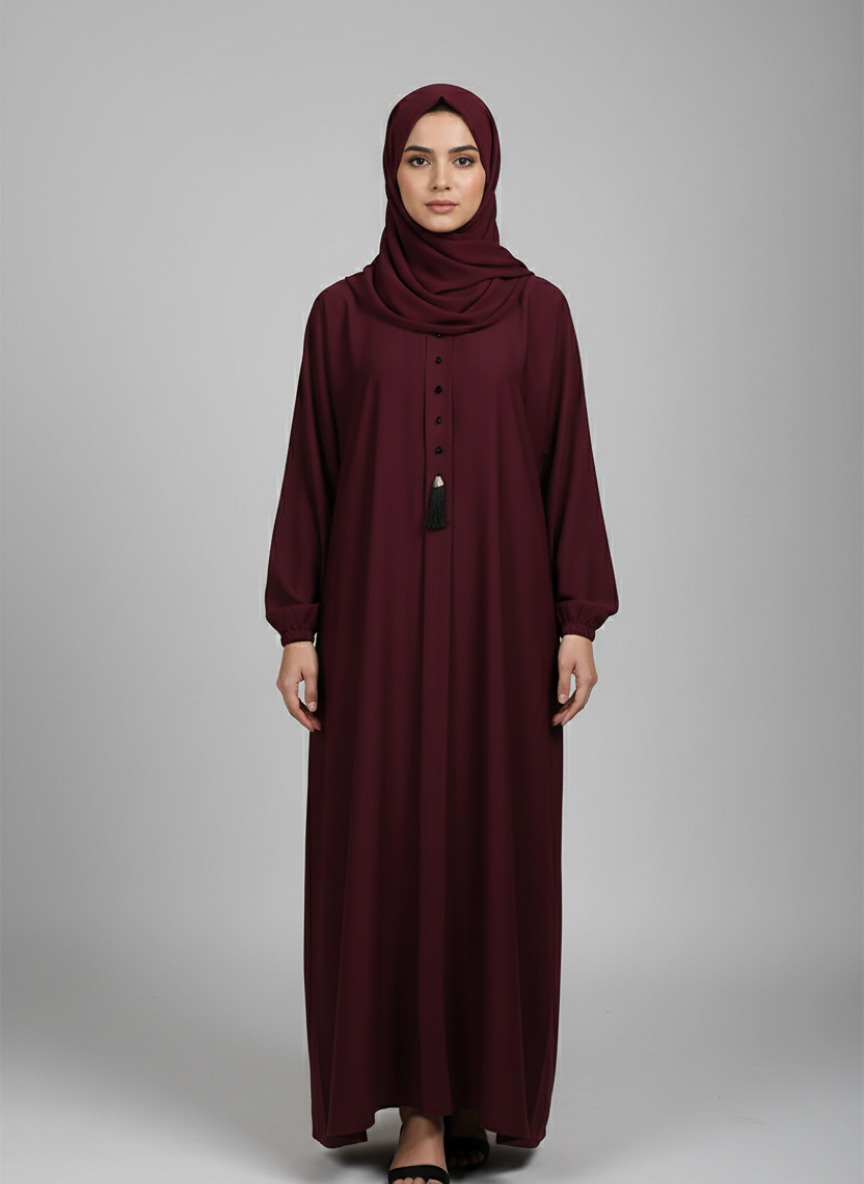 Nida Fabric abaya with buttons and tussles