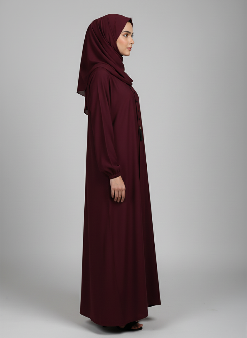Nida Fabric abaya with buttons and tussles