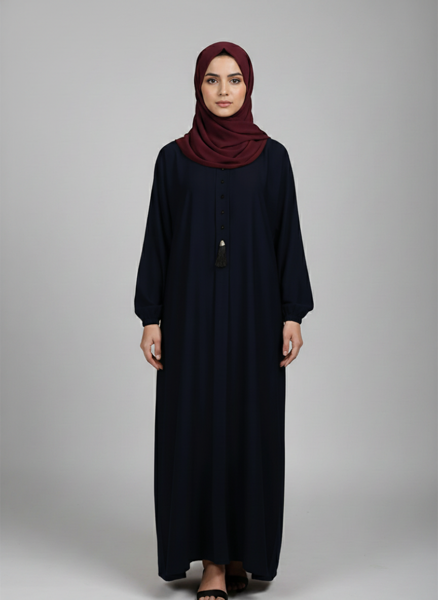 Nida Fabric abaya with buttons and tussles