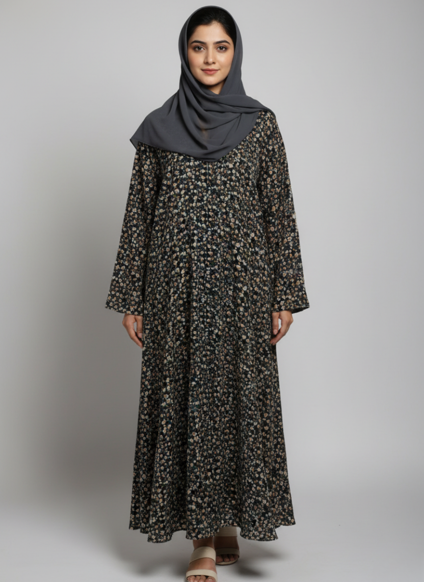 Front open lightweight georgette abaya with wide flayer