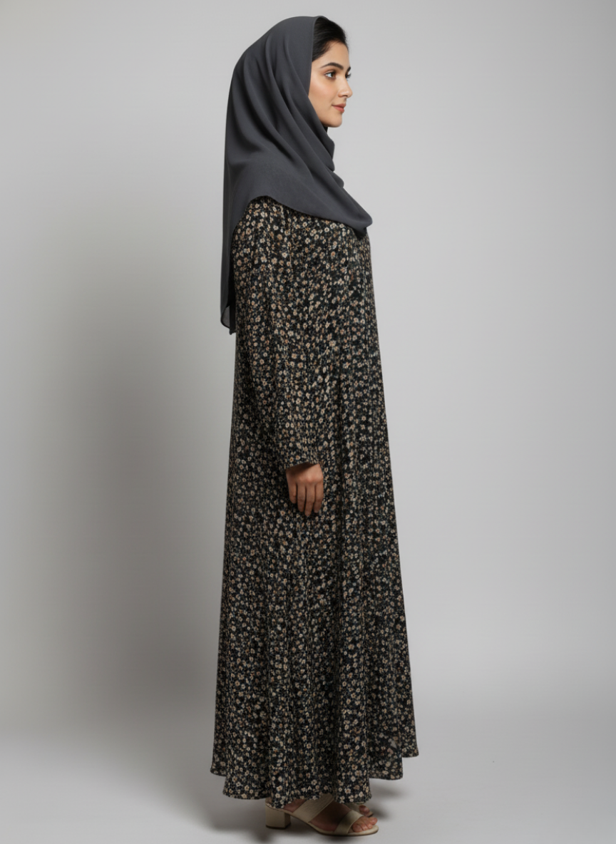 Front open lightweight georgette abaya with wide flayer